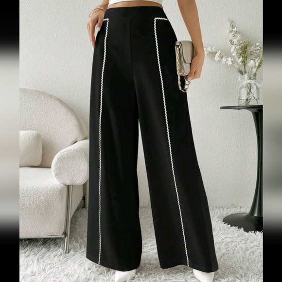 Women Solid Color Patchwork Minimalist Style Casual Pants, For Daily Wear - Picture 3 of 4